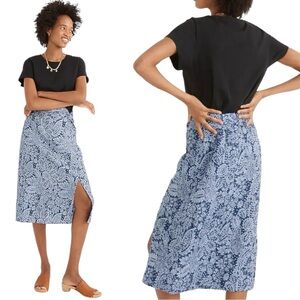 Madewell Linen-Blend Knotted Midi Skirt in Paisley Garden